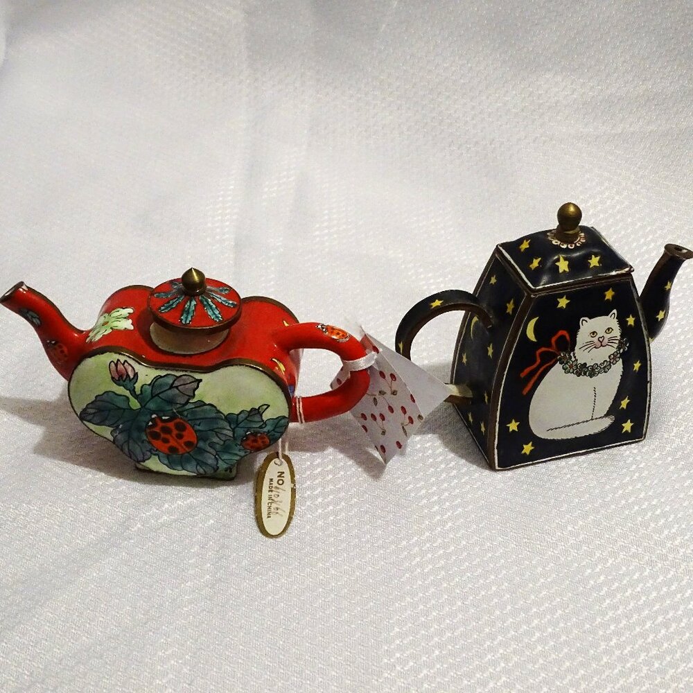 2 Miniature Cloisonne Teapots